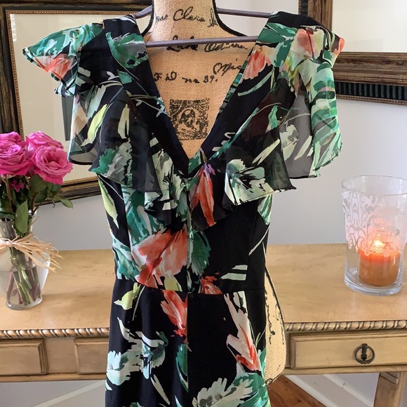 GIANNI BINI fall black green floral jumpsuit S 2 4 - Picture 3 of 7